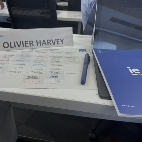 Image of Olivier Harvey namecard and desk