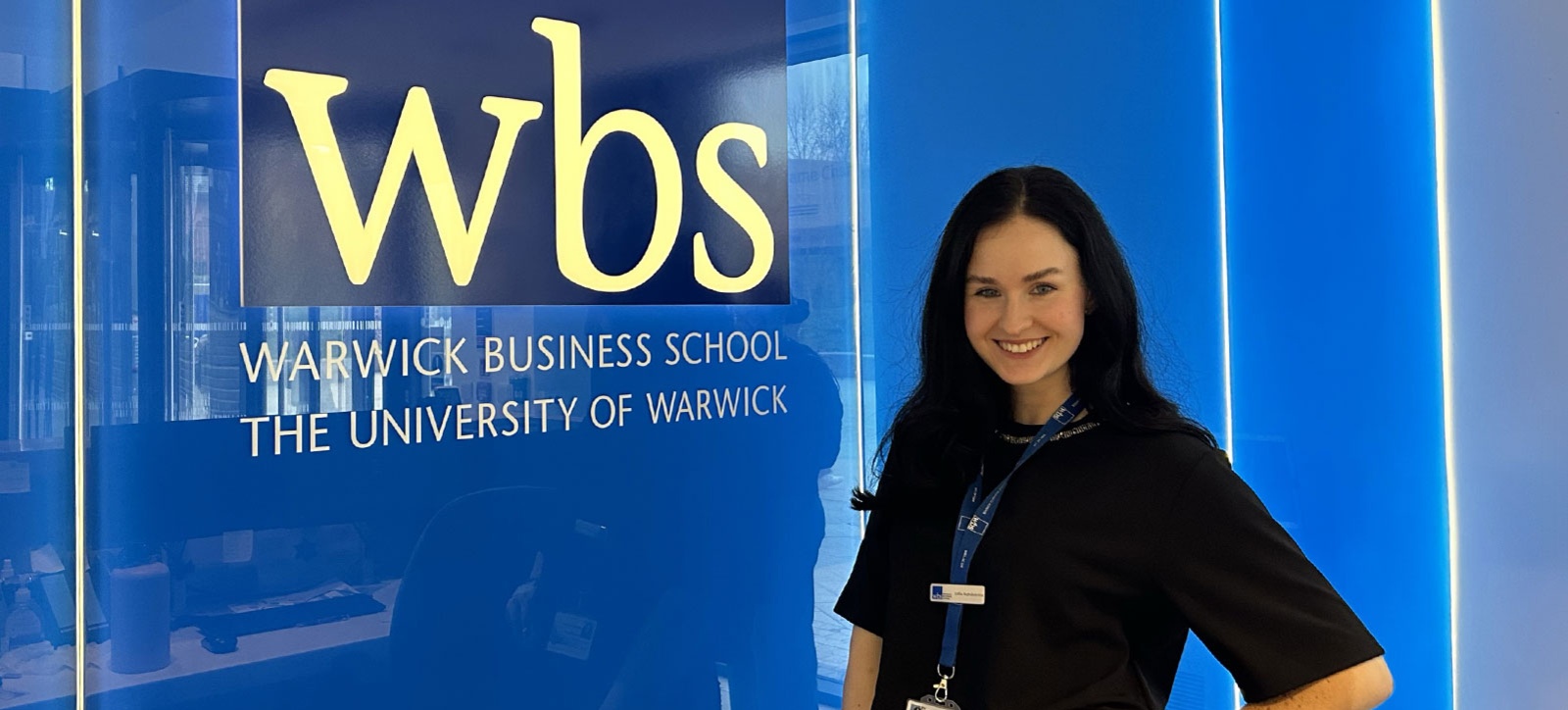 A photograph of Sofiia Rozhdestvina at Warwick Business School after escaping the war in Ukraine.