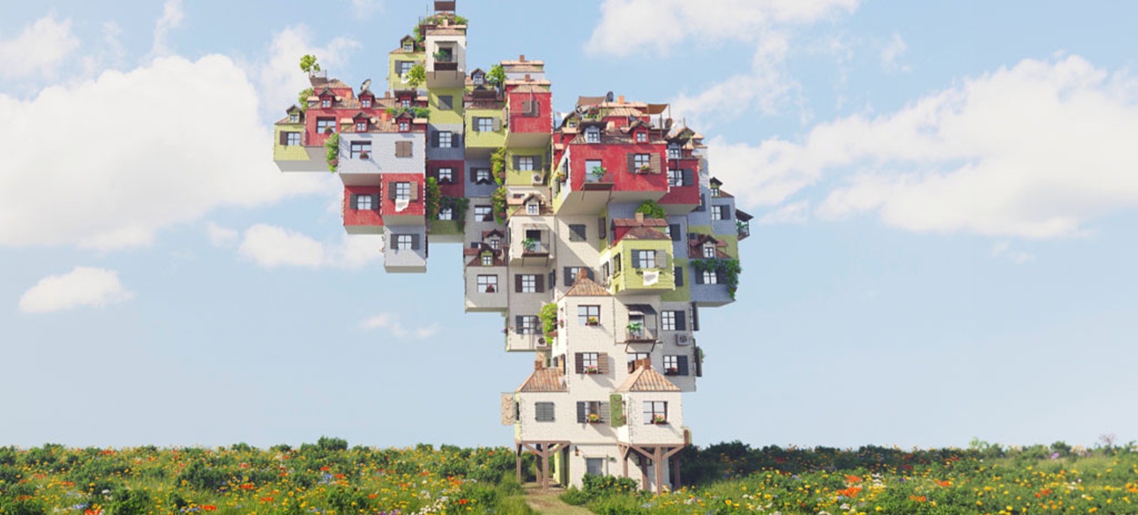 An outlandish and unrealistic AI generated image of a house, demonstrating the risks of using generative AI incorrectly.