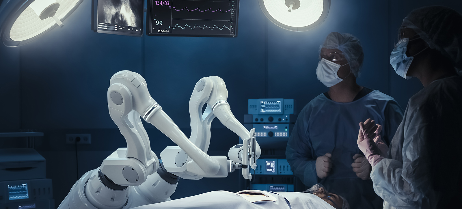 A robotic arm helps surgeons carry out an operation