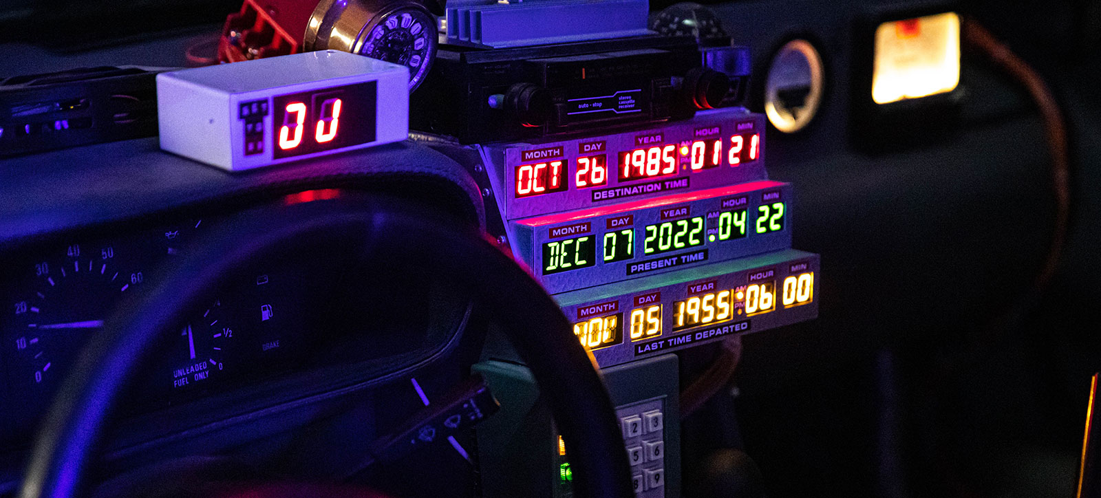 A photograph of the date display from the DeLorean time machine in the Back to the Future films..